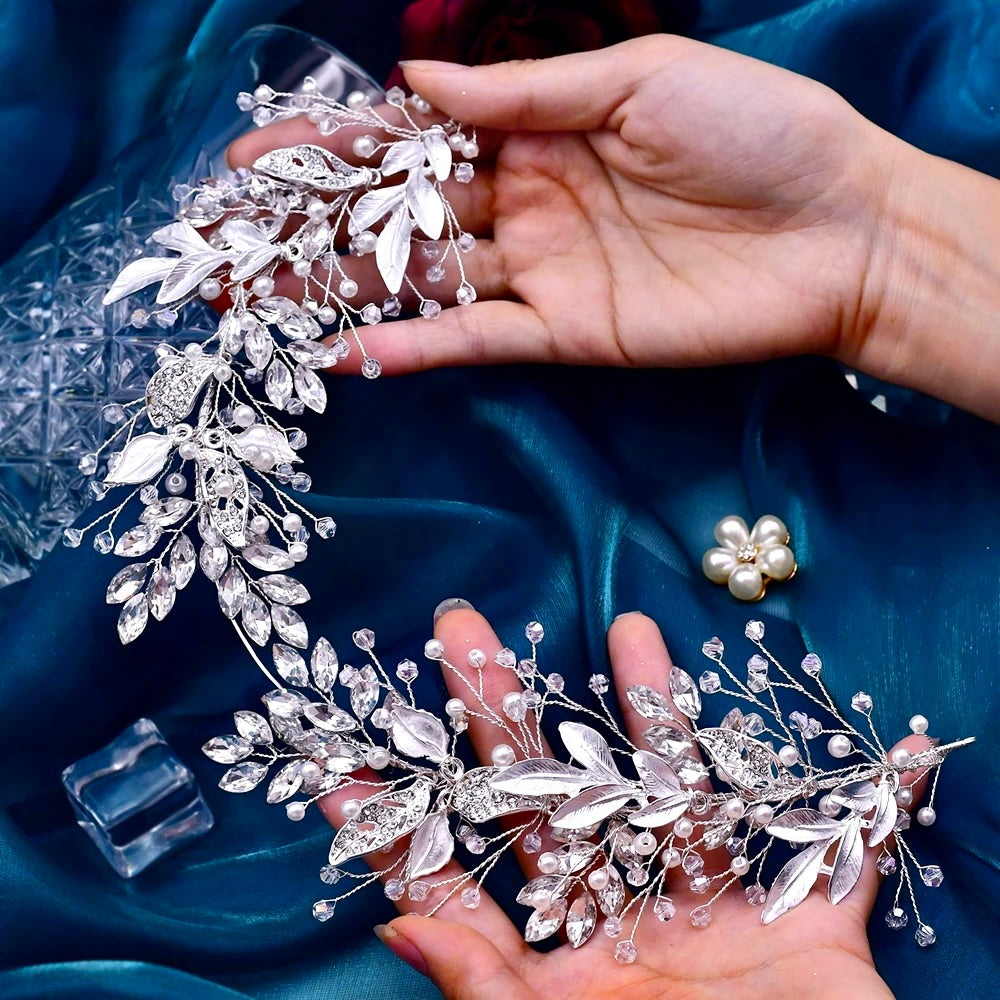Wedding Hair Accessories - Pearl and Crystal Bridal Headband - Available in Silver and Gold