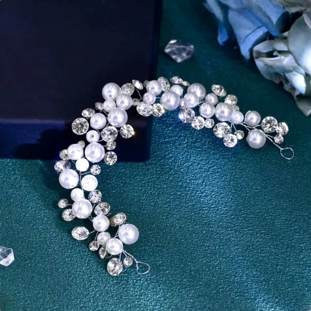 Wedding Hair Accessories - Pearl and Crystal Bridal Short Hair Vine
