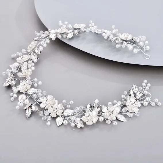 Wedding Hair Accessories - Pearl and Crystal Bridal Headband - Available in Silver and Gold
