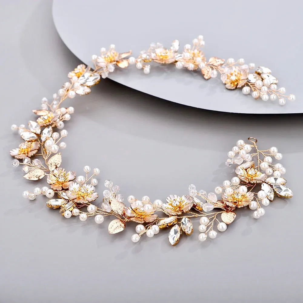Wedding Hair Accessories - Pearl and Crystal Bridal Headband - Available in Silver and Gold