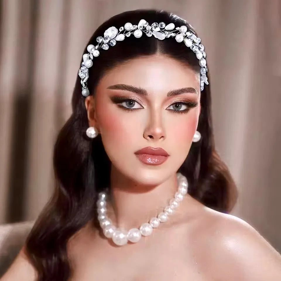Wedding Hair Accessories - Pearl and Crystal Bridal Headband / Vine
