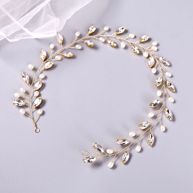 Wedding Hair Accessories - Pearl and Crystal Bridal Headband - Available in Silver, Rose Gold and Yellow Gold