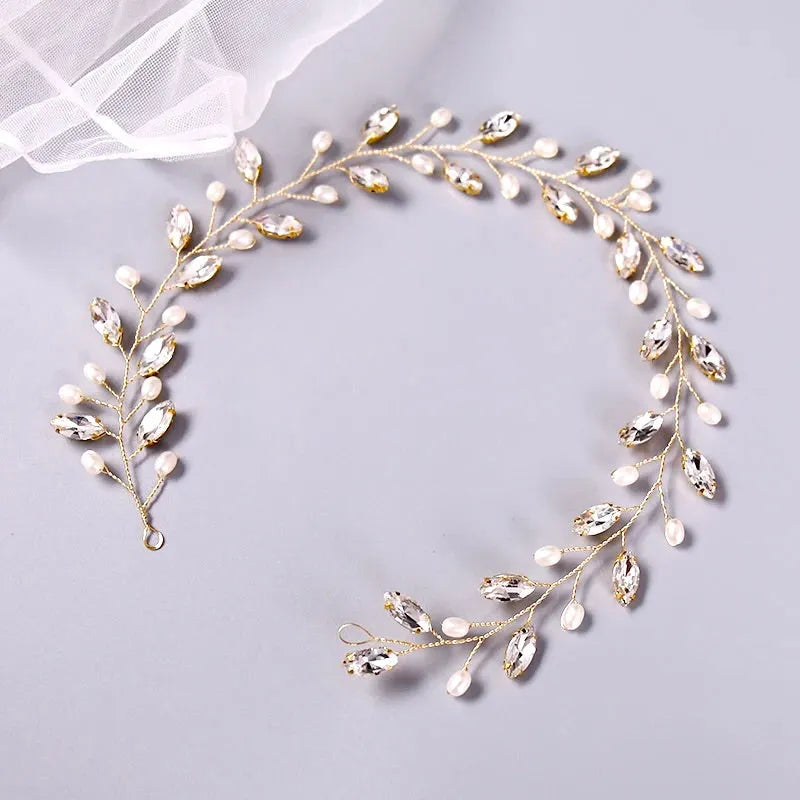 Wedding Hair Accessories - Pearl and Crystal Bridal Headband - Available in Silver, Rose Gold and Yellow Gold