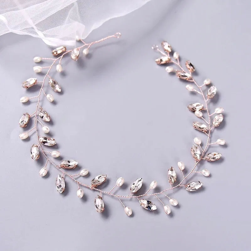 Wedding Hair Accessories - Pearl and Crystal Bridal Headband - Available in Silver, Rose Gold and Yellow Gold