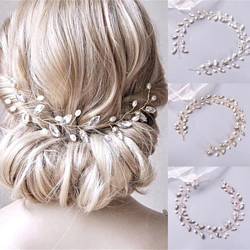 Wedding Hair Accessories - Pearl and Crystal Bridal Headband - Available in Silver, Rose Gold and Yellow Gold