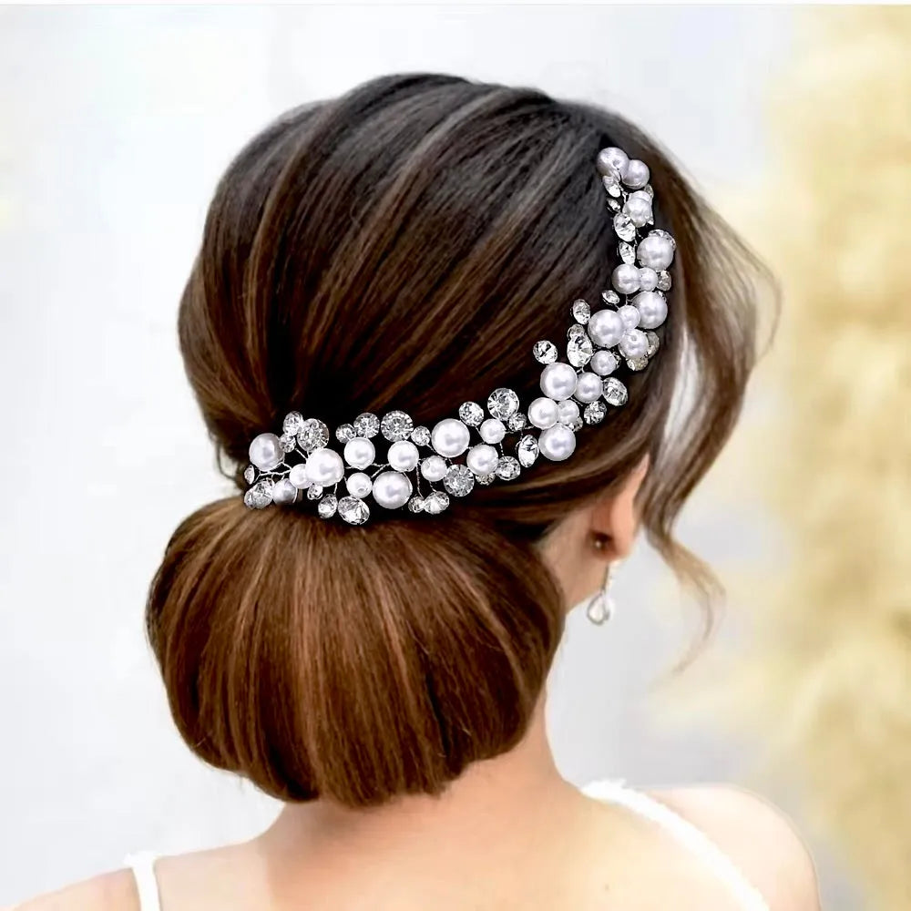 Wedding Hair Accessories - Pearl and Crystal Bridal Short Hair Vine