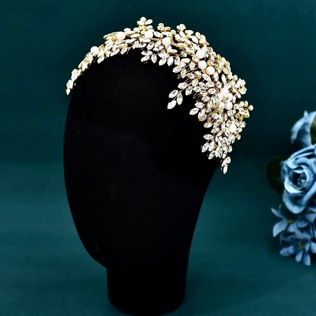 Wedding Hair Accessories - Pearl and Crystal Bridal Headband - Available in Silver and Gold