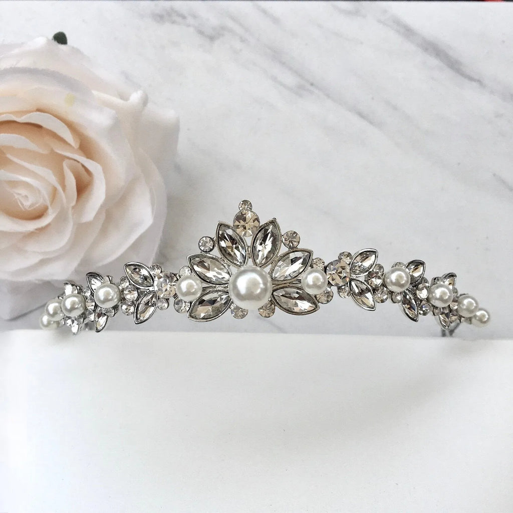 Pearl Wedding Jewelry - Pearl and Crystal Bridal Jewelry Set with Tiara