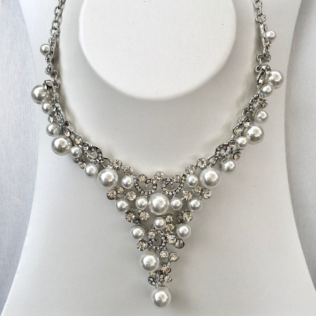 Pearl Wedding Jewelry - Pearl and Crystal Bridal Jewelry Set with Tiara