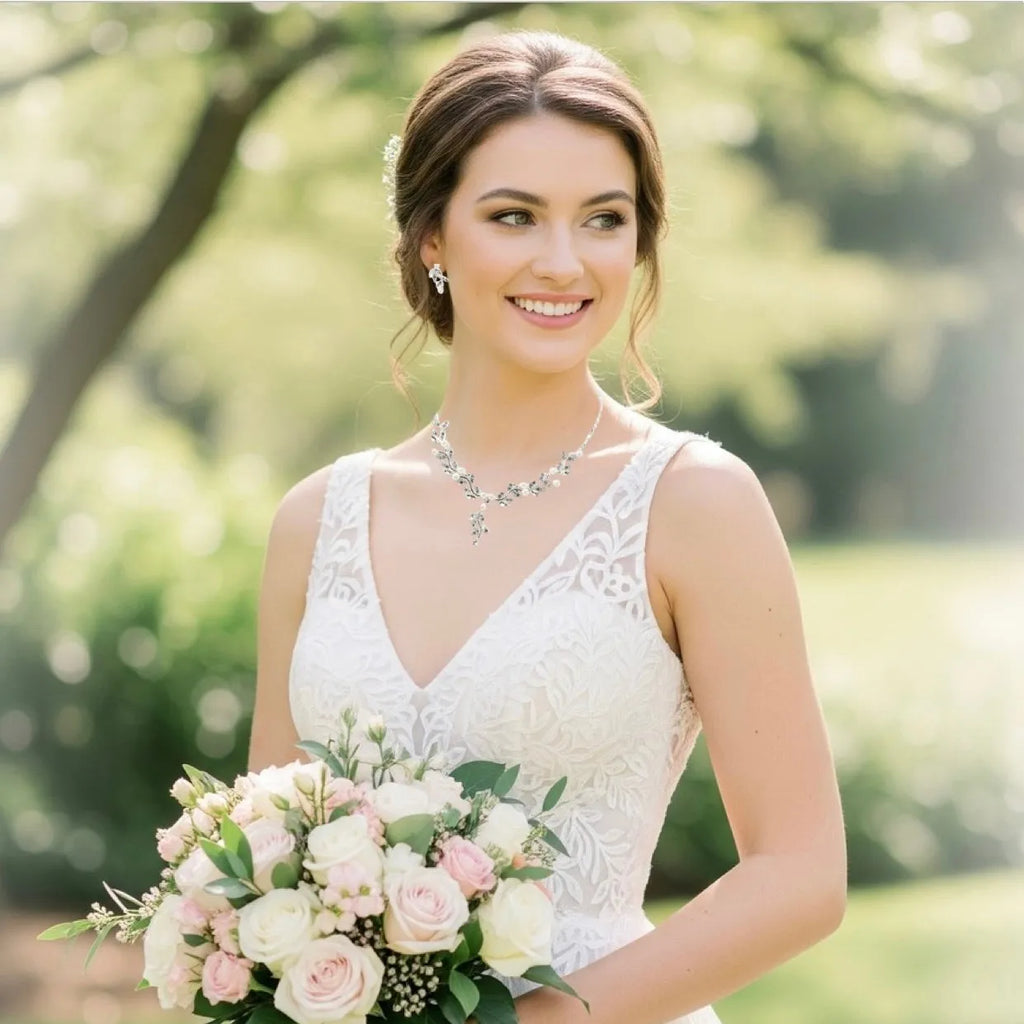 Pearl Wedding Jewelry - Pearl and Crystal Bridal Jewelry Set with Tiara 'Cumbria'