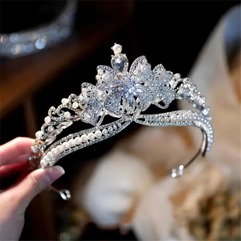 Wedding Hair Accessories - Silver Pearl and Crystal Bridal Tiara