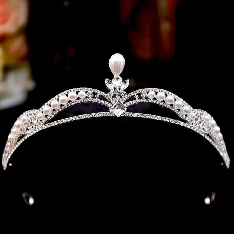 Delicate Pearl and Crystal Bridal Tiara – Silver & Gold Wedding