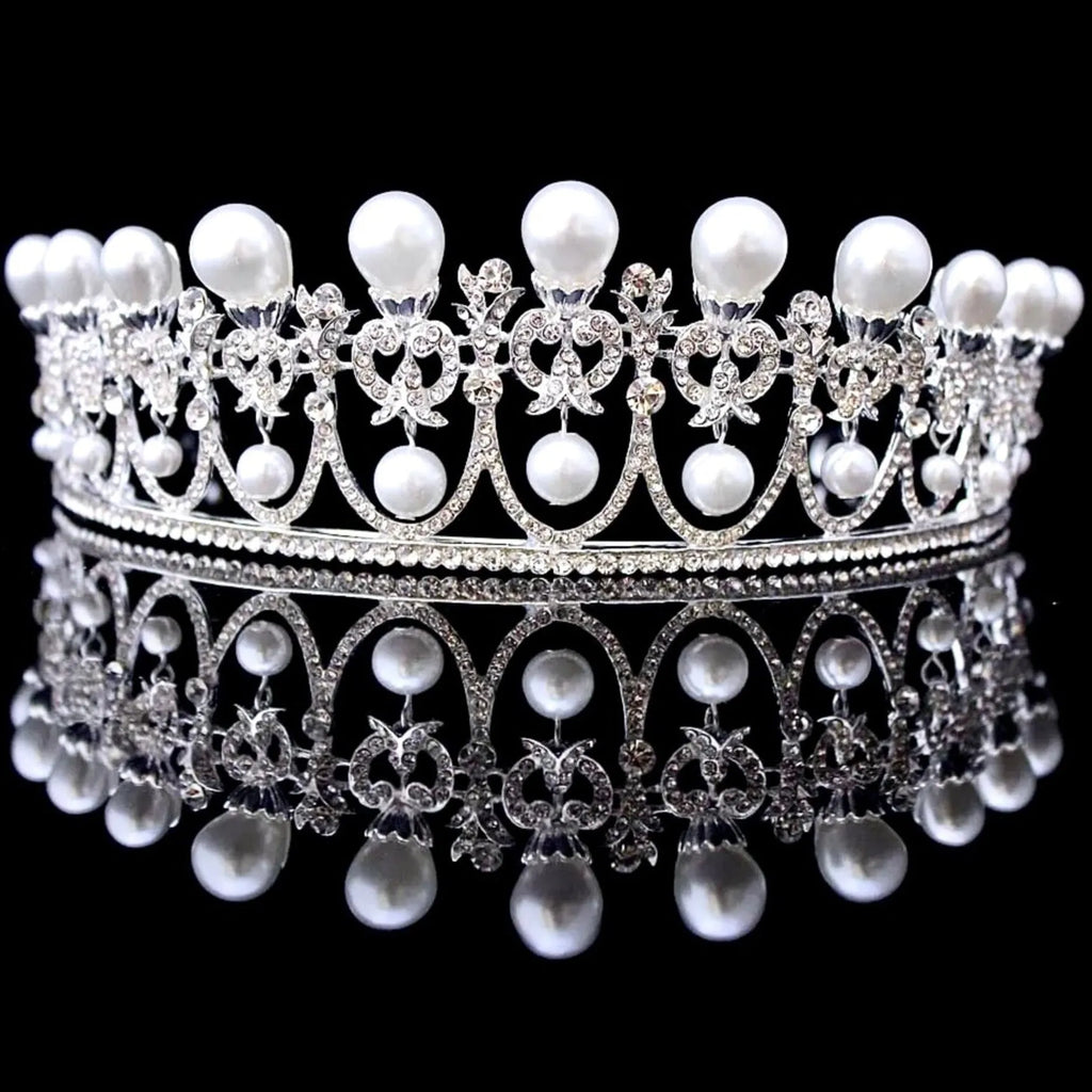 Wedding Hair Accessories -  Pearl and Crystal Bridal Tiara - Available in Yellow Gold and Silver