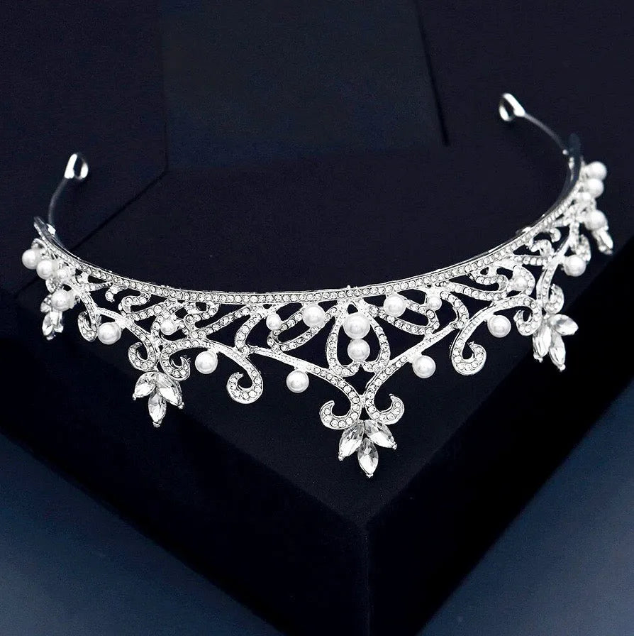 Wedding Hair Accessories - Pearl and Cubic Zirconia Bridal Tiara