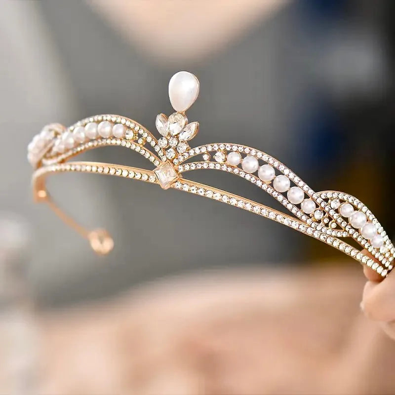 Wedding Hair Accessories - Pearl and Crystal Bridal Tiara - Available in Silver and Gold