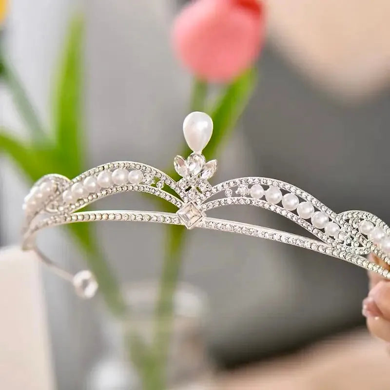 Wedding Hair Accessories - Pearl and Crystal Bridal Tiara - Available in Silver and Gold