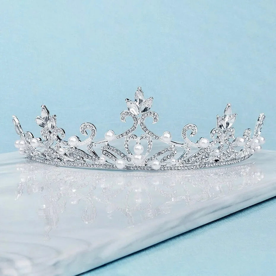 Wedding Hair Accessories - Pearl and Cubic Zirconia Bridal Tiara