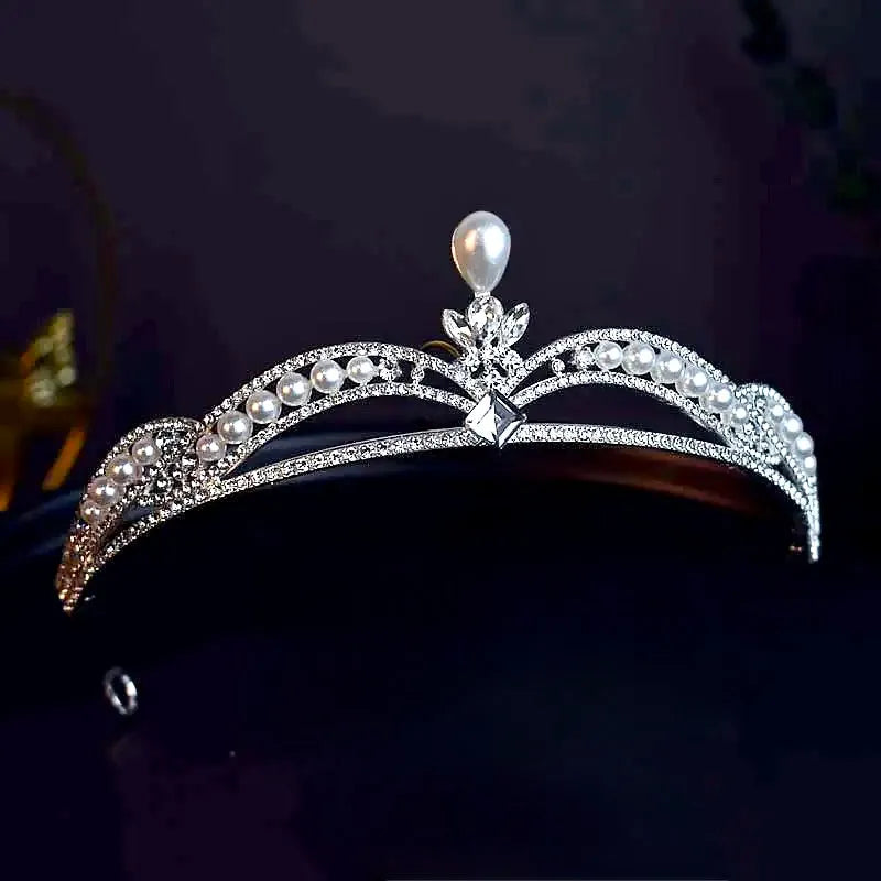 Wedding Hair Accessories - Pearl and Crystal Bridal Tiara - Available in Silver and Gold