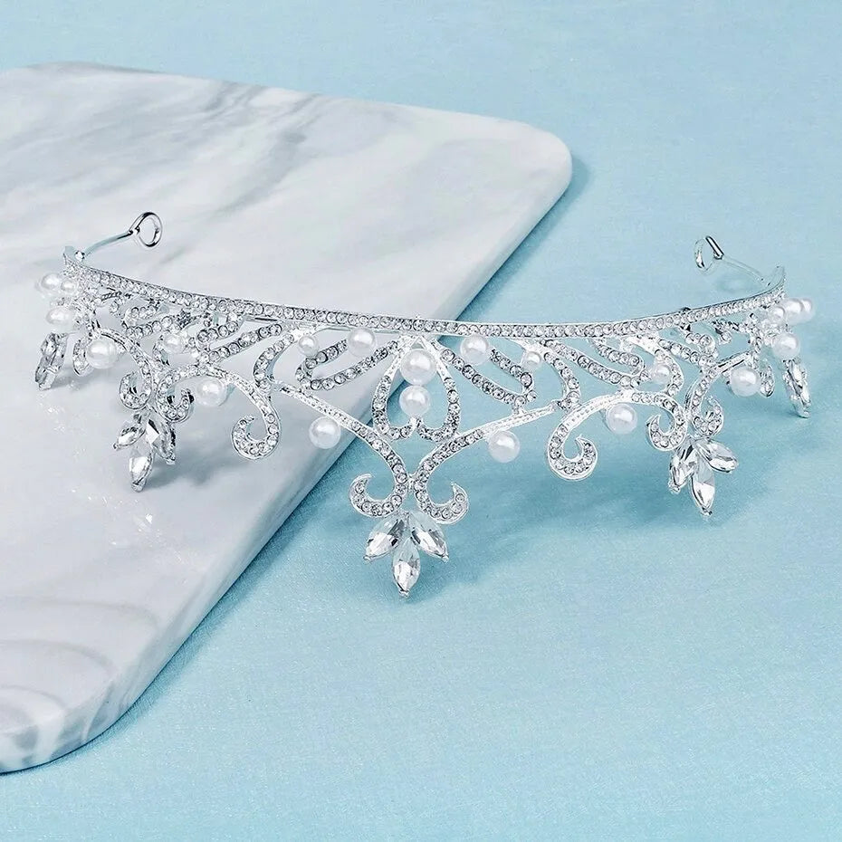 Wedding Hair Accessories - Pearl and Cubic Zirconia Bridal Tiara