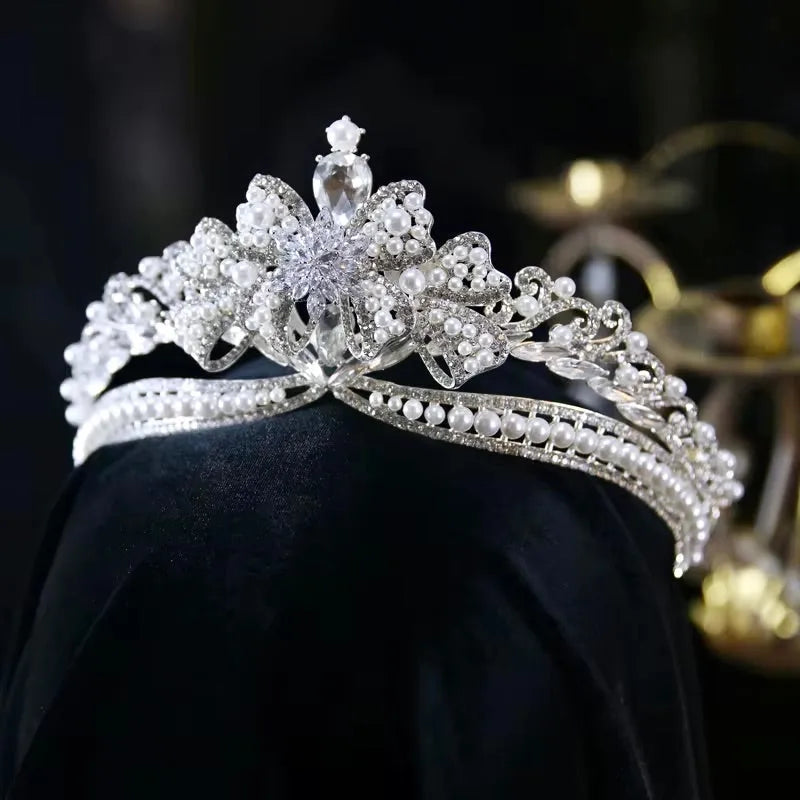 Wedding Hair Accessories - Silver Pearl and Crystal Bridal Tiara