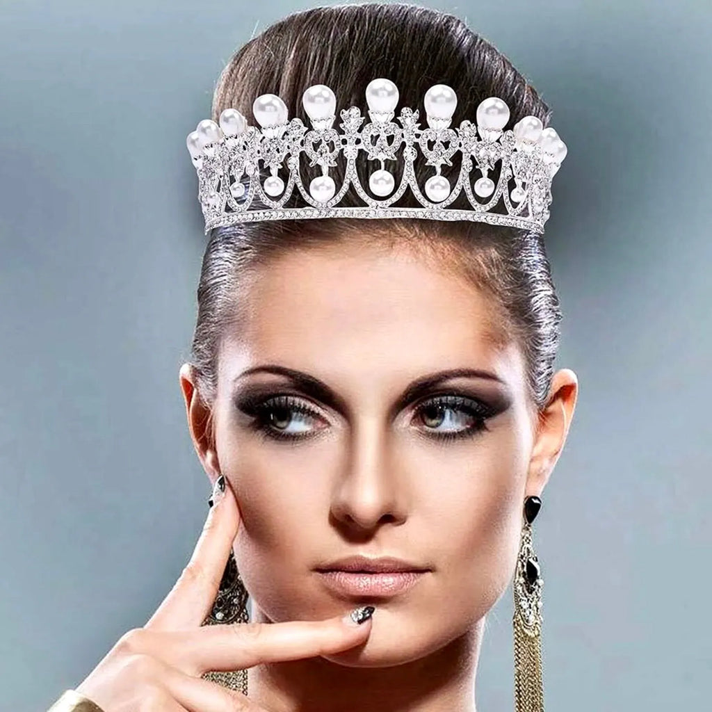 Wedding Hair Accessories -  Pearl and Crystal Bridal Tiara - Available in Yellow Gold and Silver