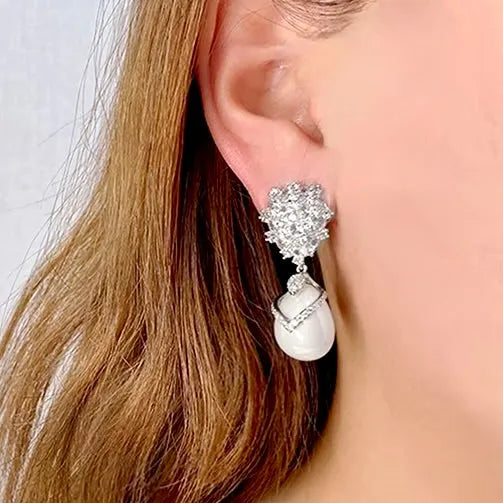 Wedding Jewelry - Pearl and Cubic Zirconia Bridal Earrings - Available in Silver and Gold