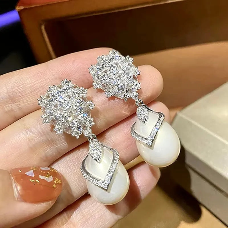 Wedding Jewelry - Pearl and Cubic Zirconia Bridal Earrings - Available in Silver and Gold