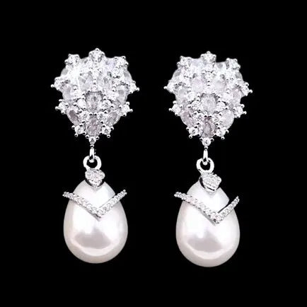 Wedding Jewelry - Pearl and Cubic Zirconia Bridal Earrings - Available in Silver and Gold