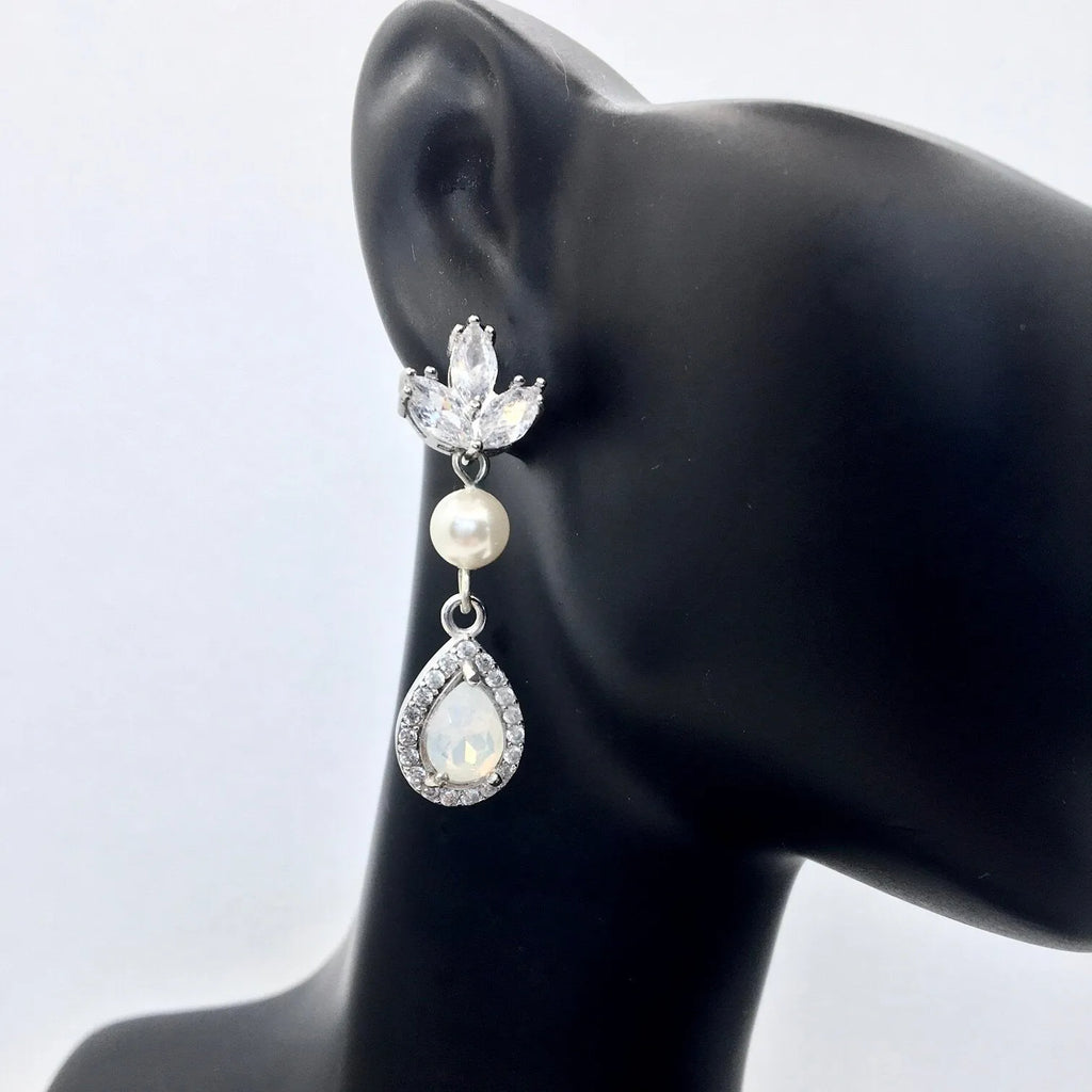 Pearl Wedding Jewelry - Pearl and Opal Bridal Earrings