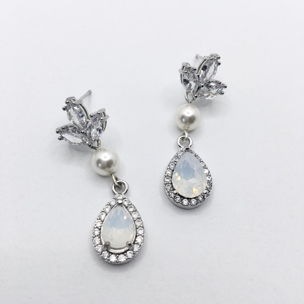 Pearl Wedding Jewelry - Pearl and Opal Bridal Earrings