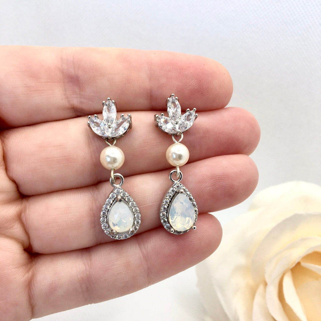 Pearl Wedding Jewelry - Pearl and Opal Bridal Earrings