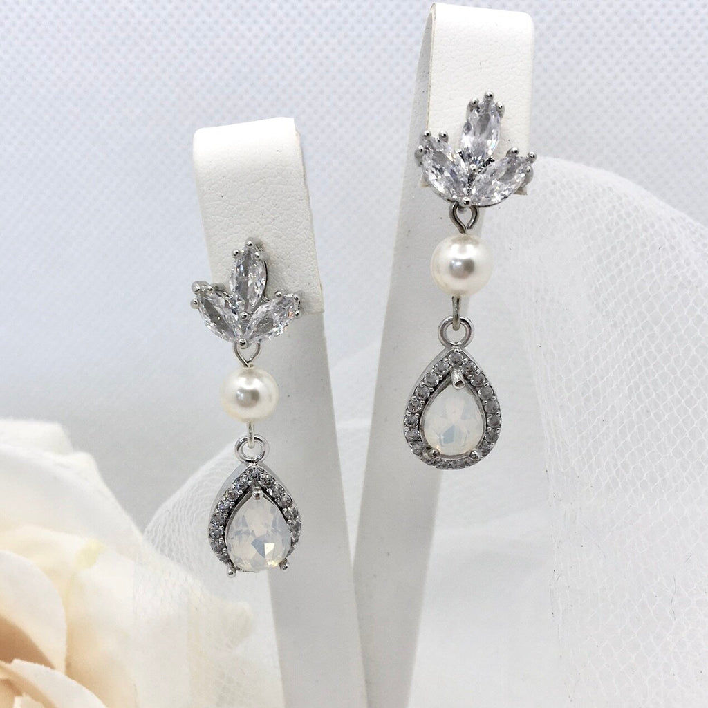 Pearl Wedding Jewelry - Pearl and Opal Bridal Earrings