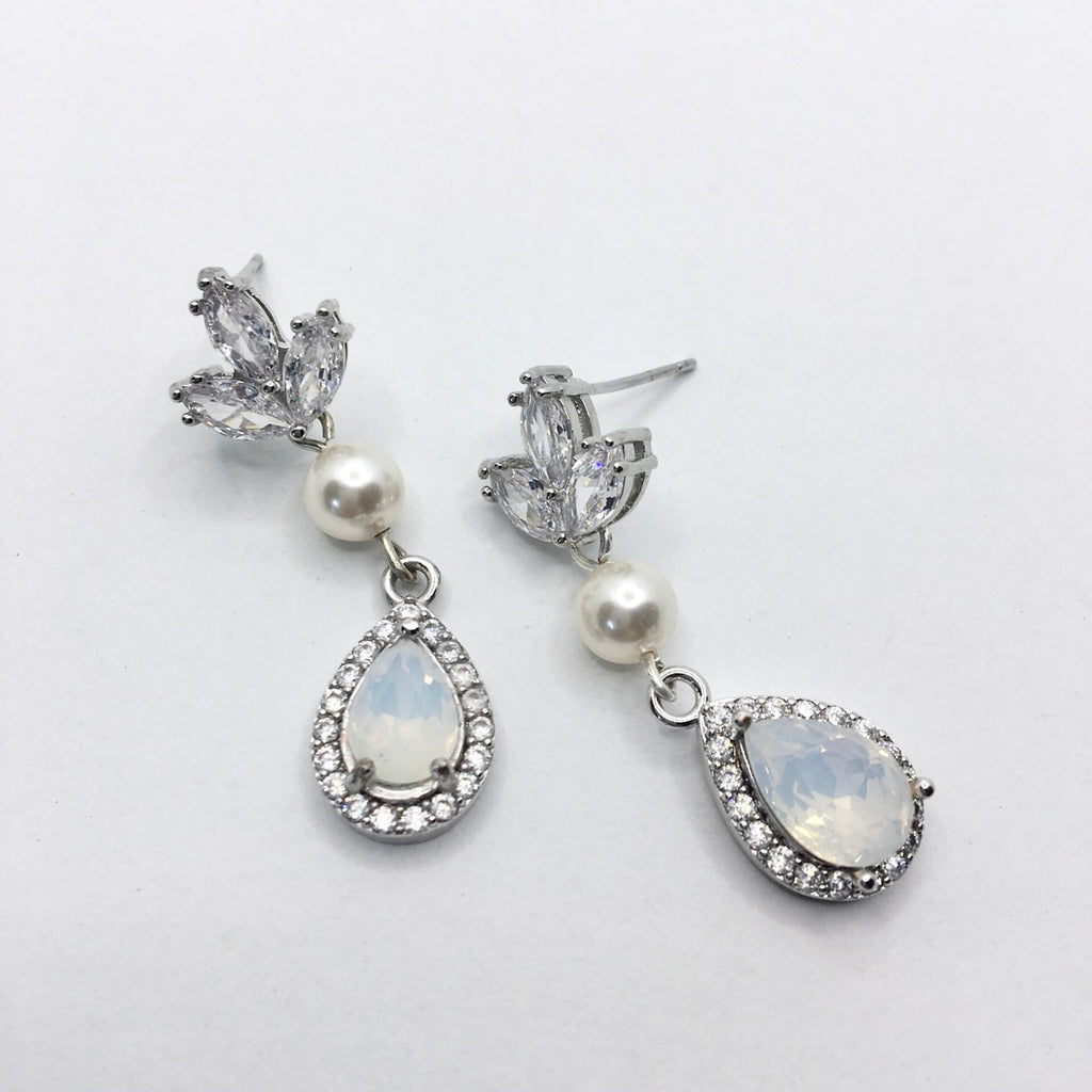 Pearl Wedding Jewelry - Pearl and Opal Bridal Earrings