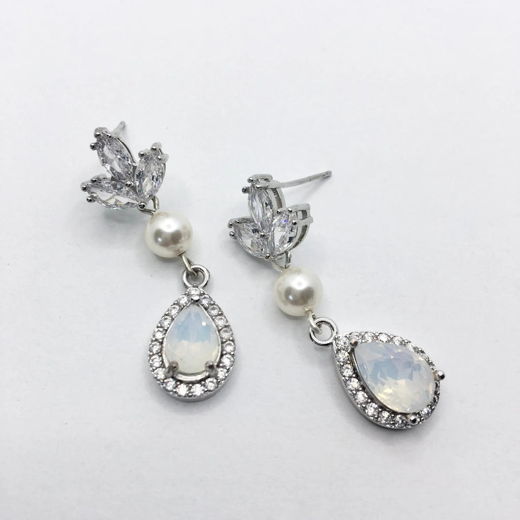 Pearl Wedding Jewelry - Pearl and Opal Bridal Earrings