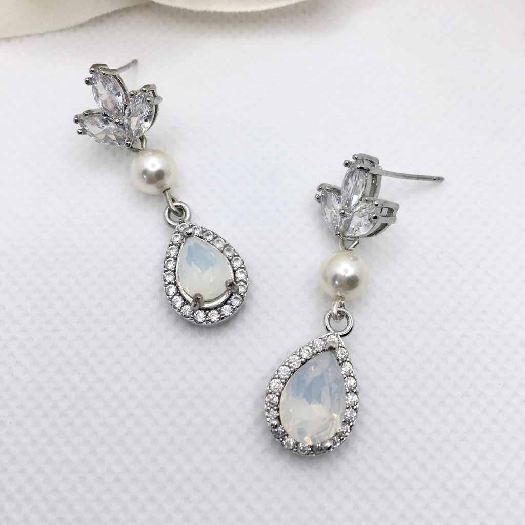 Pearl Wedding Jewelry - Pearl and Opal Bridal Earrings