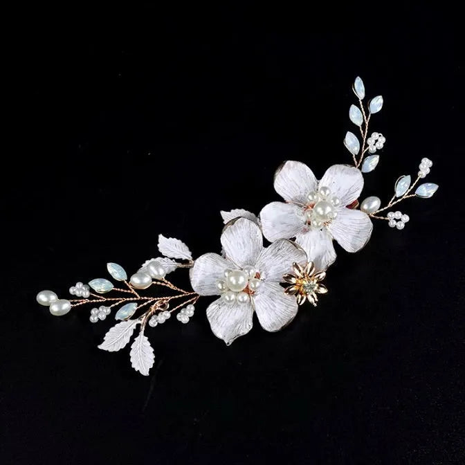 Wedding Hair Accessories - Gold Pearl and Opal Bridal Hair Clip