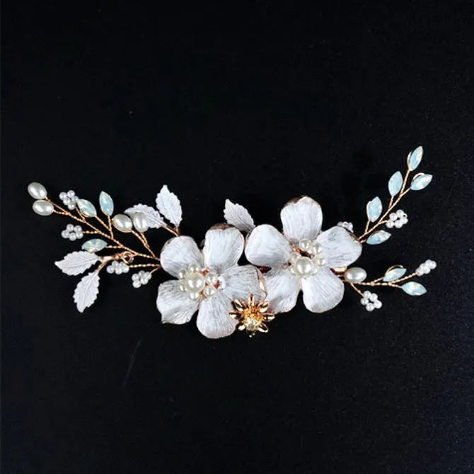 Wedding Hair Accessories - Gold Pearl and Opal Bridal Hair Clip