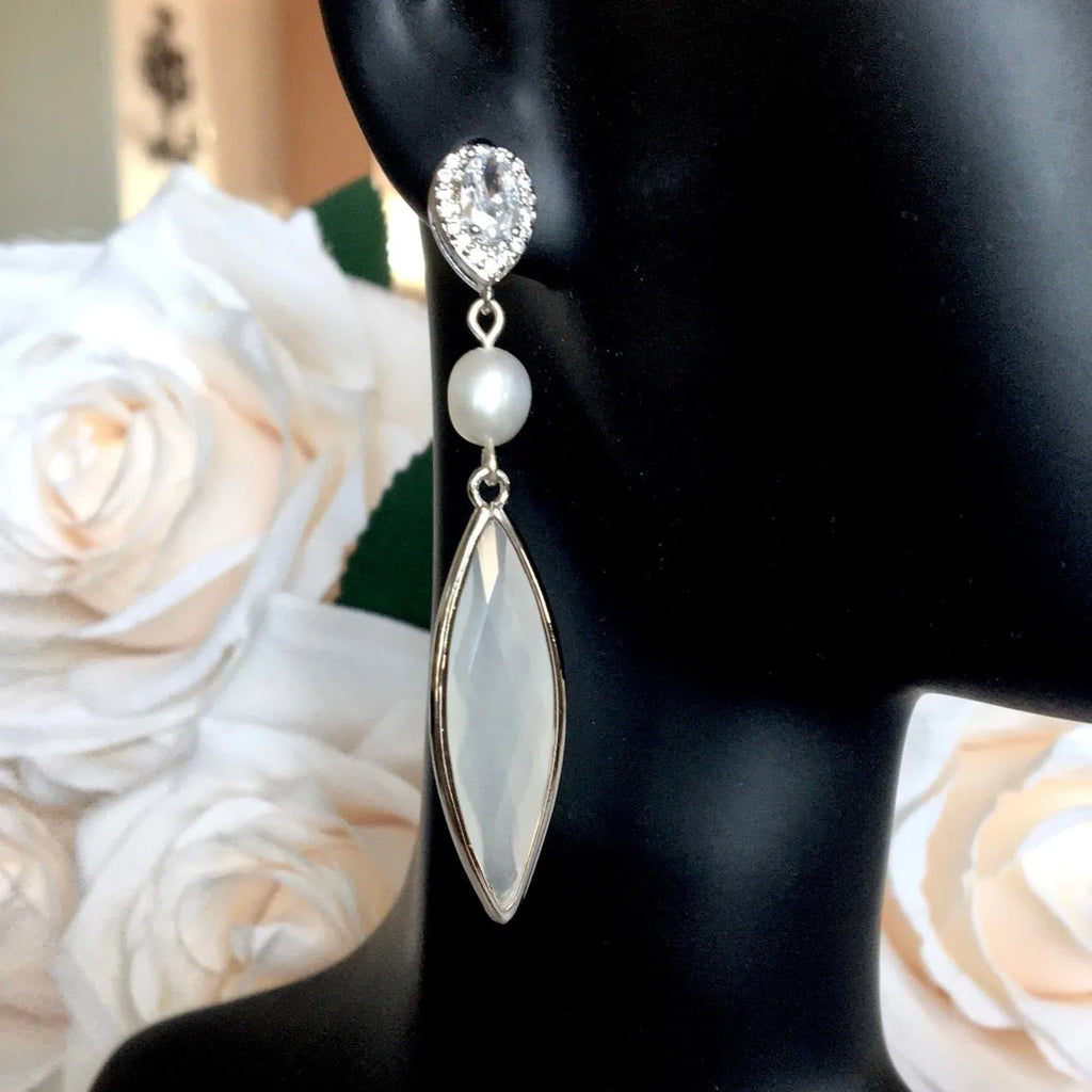 Wedding Jewelry - Natural Pearls and White Opal Bridal Earrings