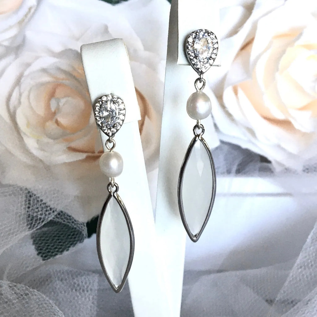 Wedding Jewelry - Natural Pearls and White Opal Bridal Earrings