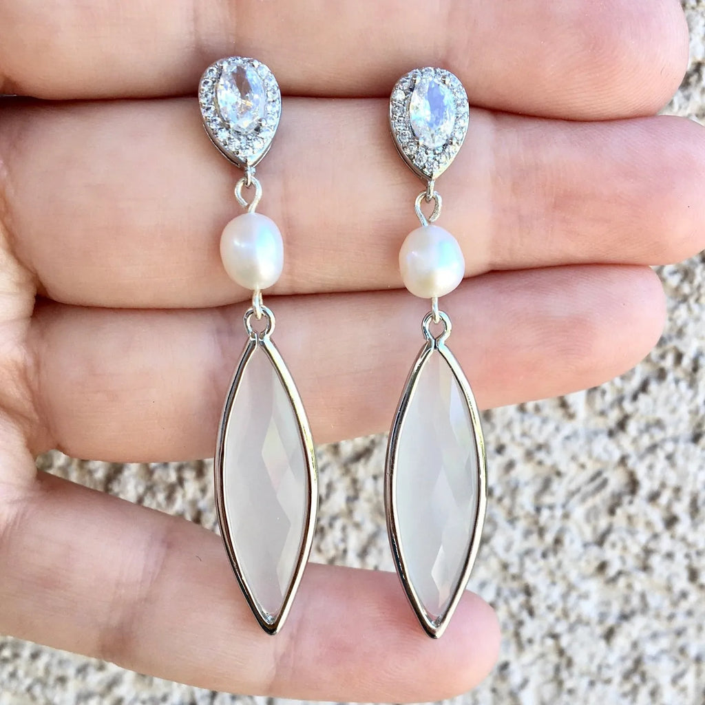 Wedding Jewelry - Natural Pearls and White Opal Bridal Earrings