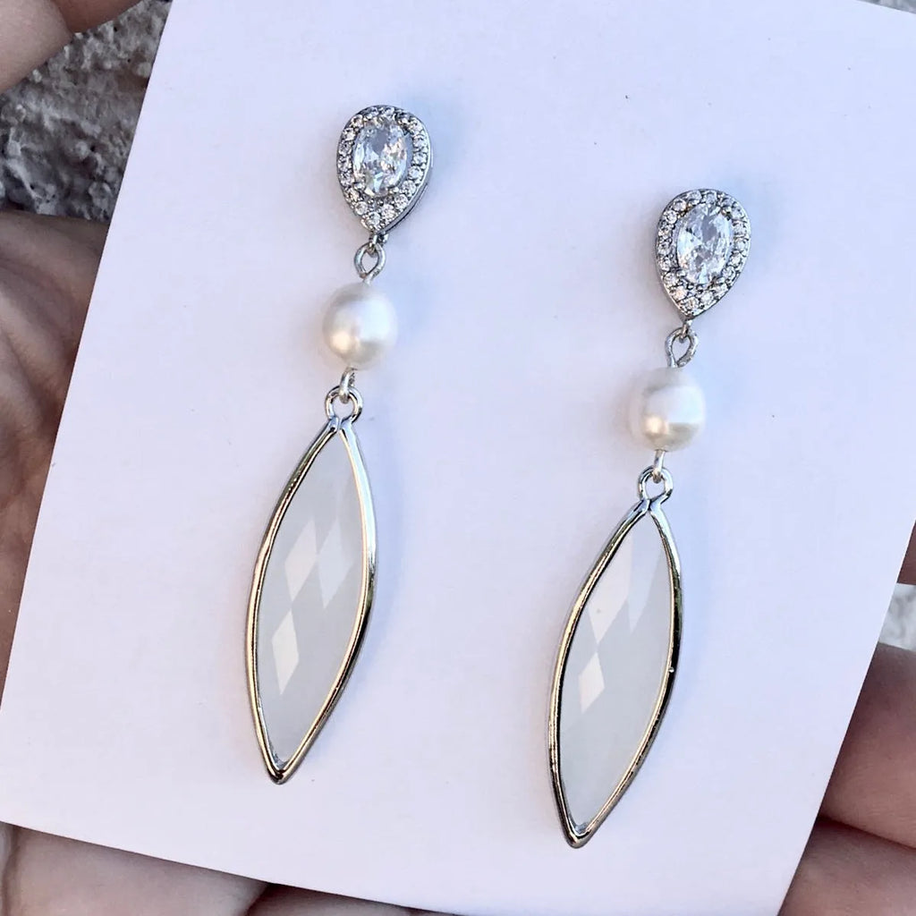 Wedding Jewelry - Natural Pearls and White Opal Bridal Earrings