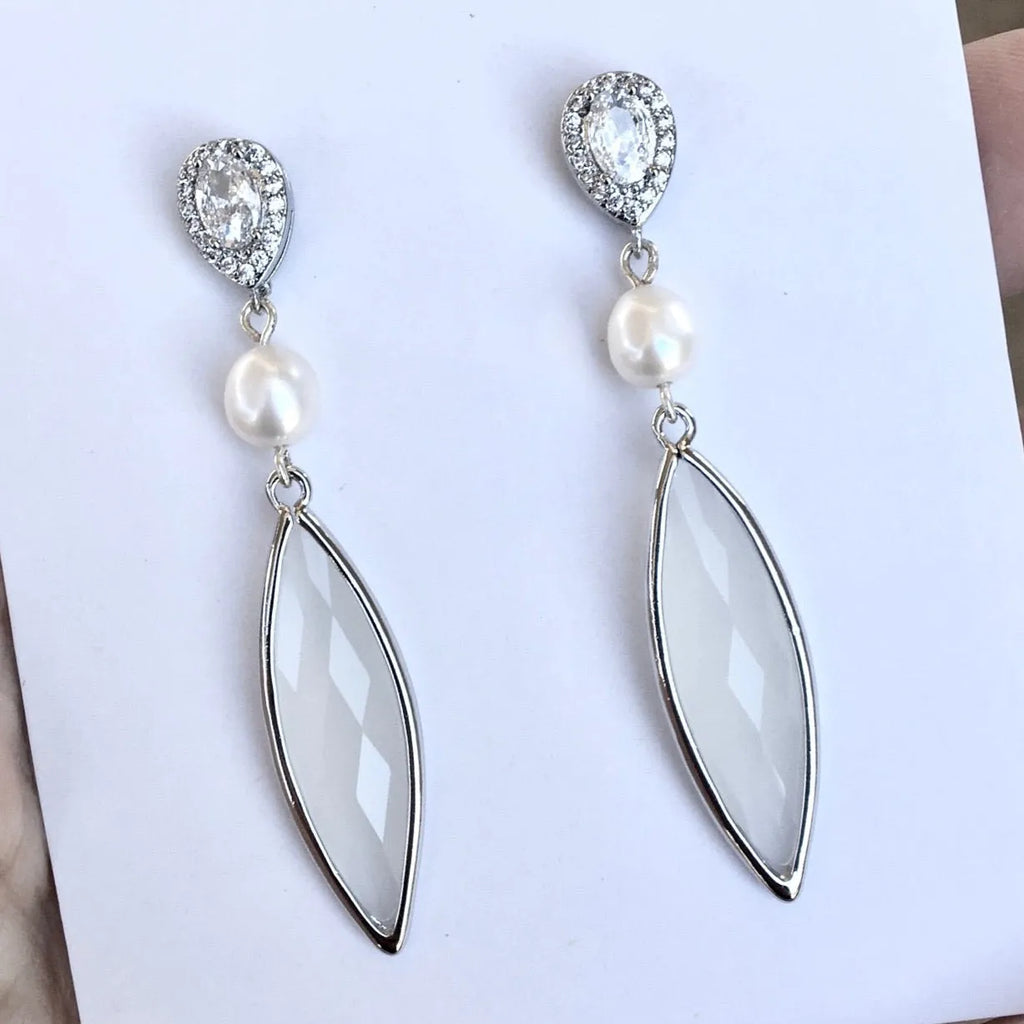 Wedding Jewelry - Natural Pearls and White Opal Bridal Earrings