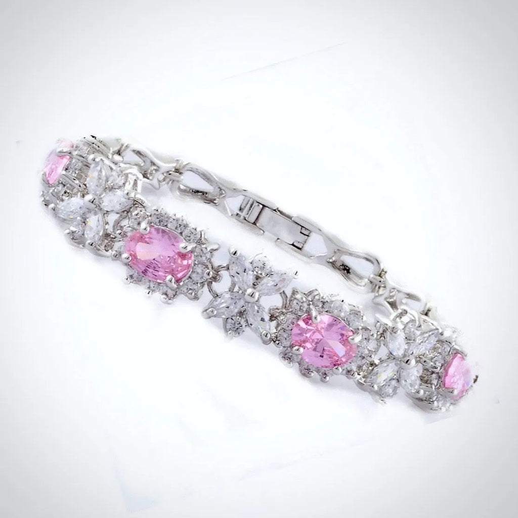 Wedding Jewelry - Pink Cubic Zirconia Bridal Bracelet