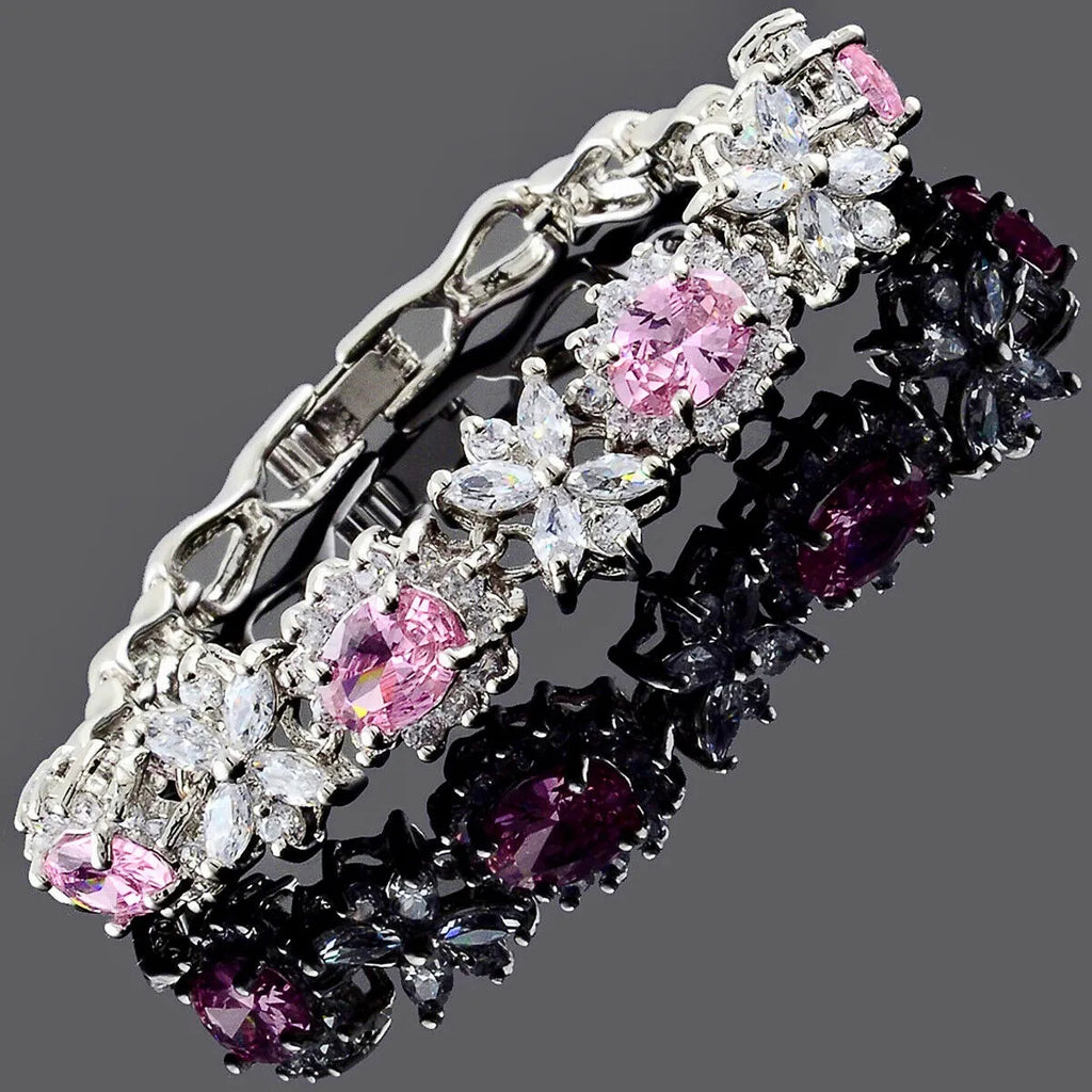 Wedding Jewelry - Pink Cubic Zirconia Bridal Bracelet