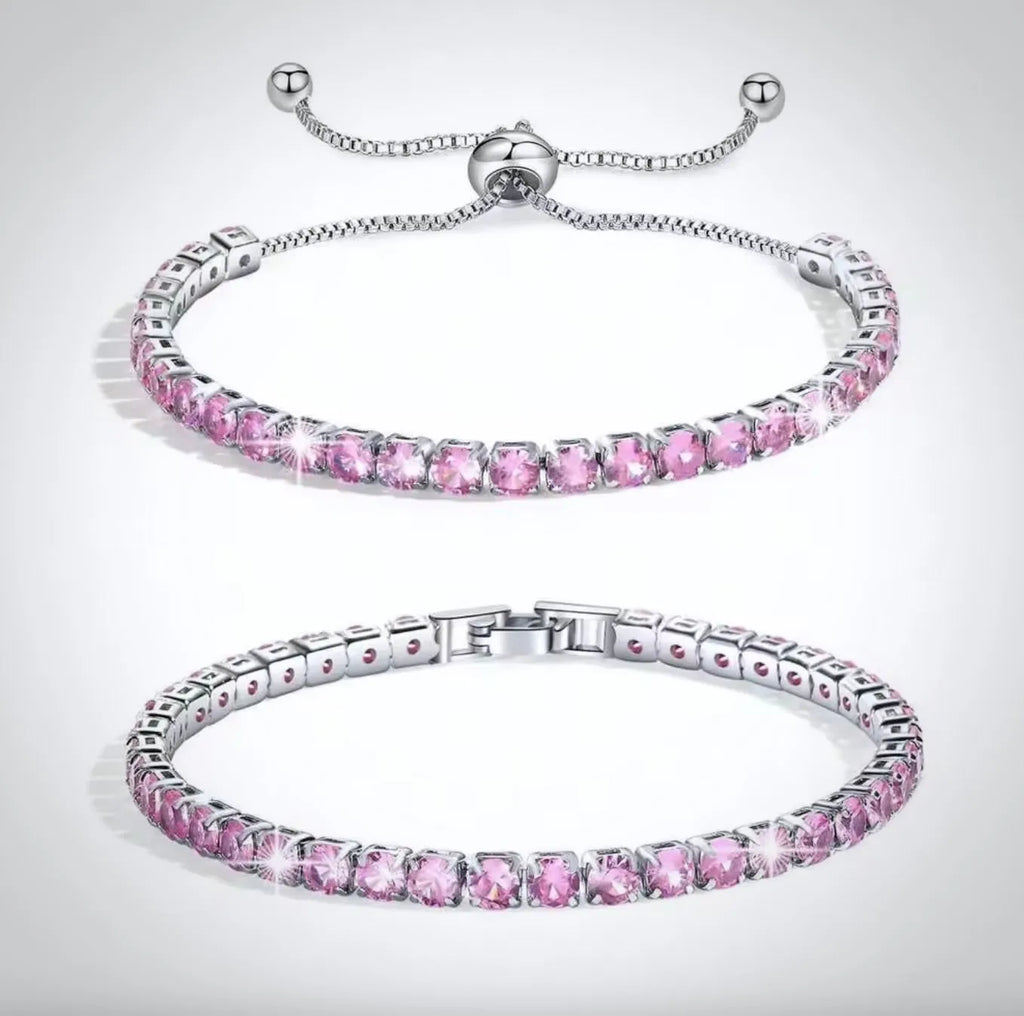Bridal & Everyday Jewelry | Pink CZ Bracelet Set - Adjustable & Clasp