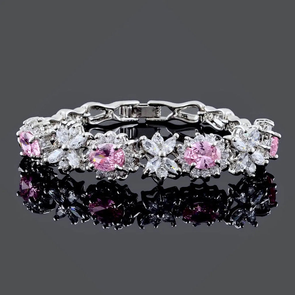 Wedding Jewelry - Pink Cubic Zirconia Bridal Bracelet