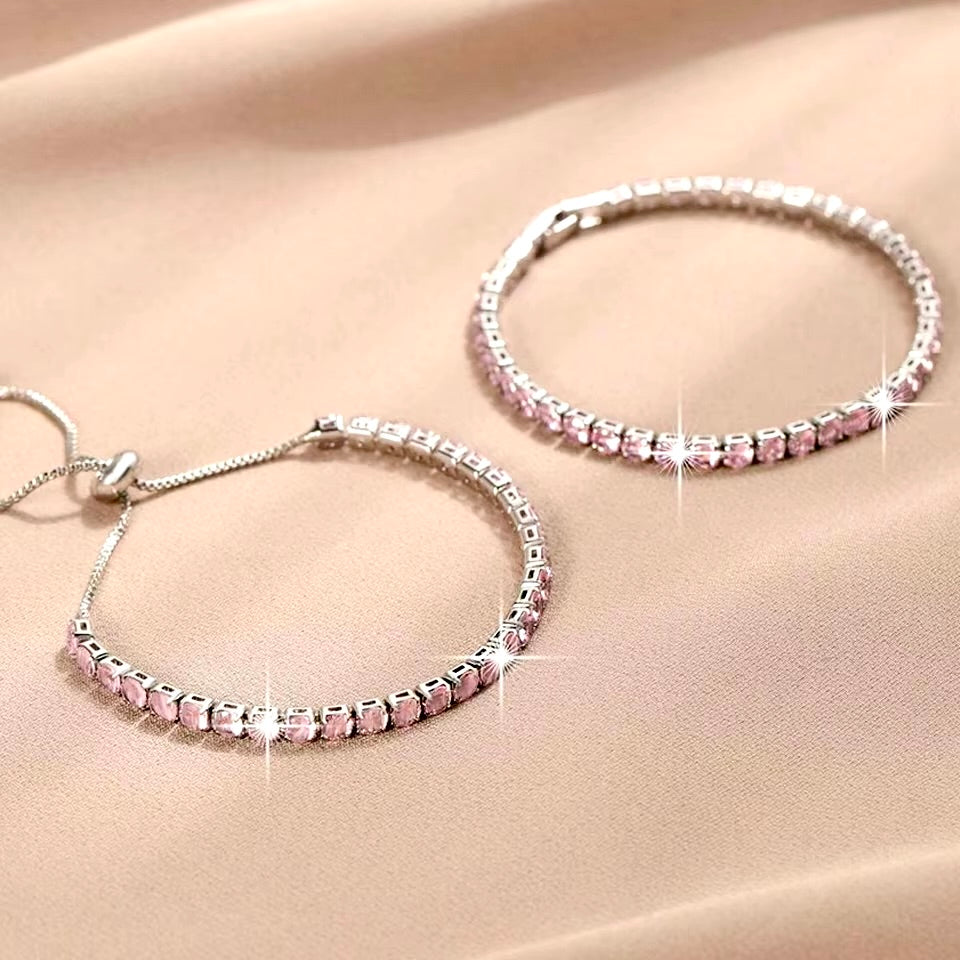 Bridal & Everyday Jewelry | Pink CZ Bracelet Set - Adjustable & Clasp