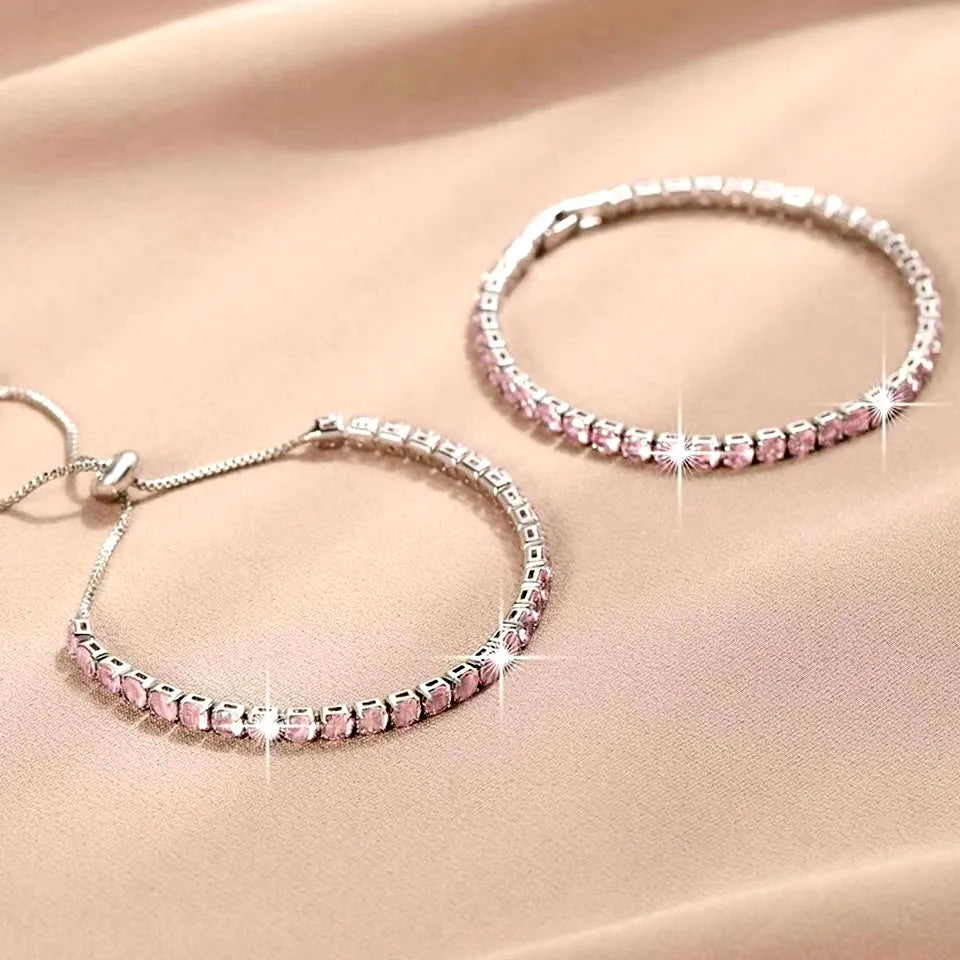 Bridal & Everyday Jewelry | Pink CZ Bracelet Set - Adjustable & Clasp