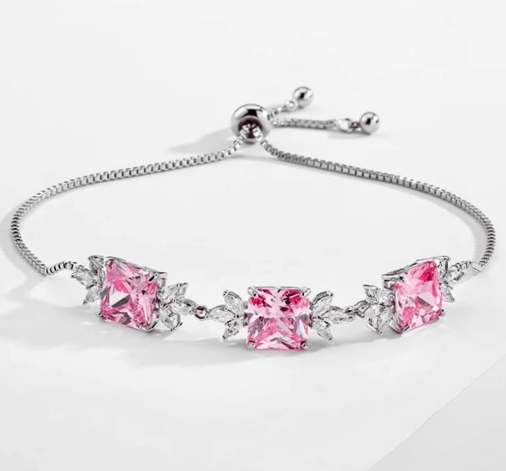 Wedding Jewelry - Pink Cubic Zirconia Bridal Bracelet