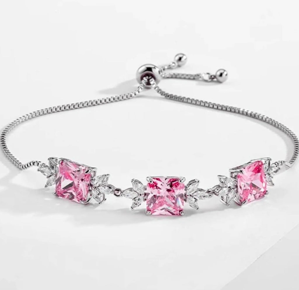 Wedding Jewelry - Pink Cubic Zirconia Bridal Bracelet